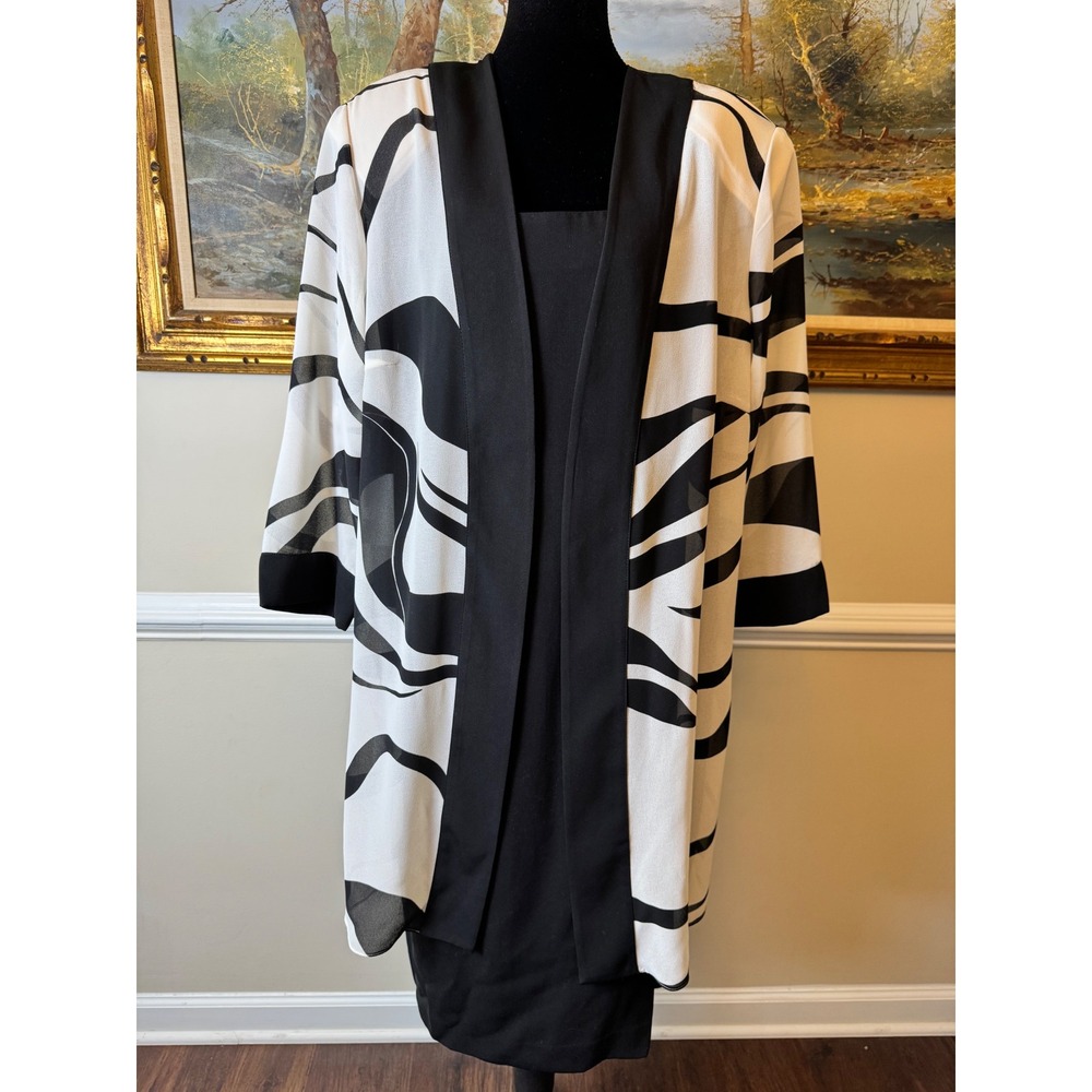 Dana Kay Plus Sz 18W Black White 2 Pc Suit Dress Set Zebra Duster Mobwife